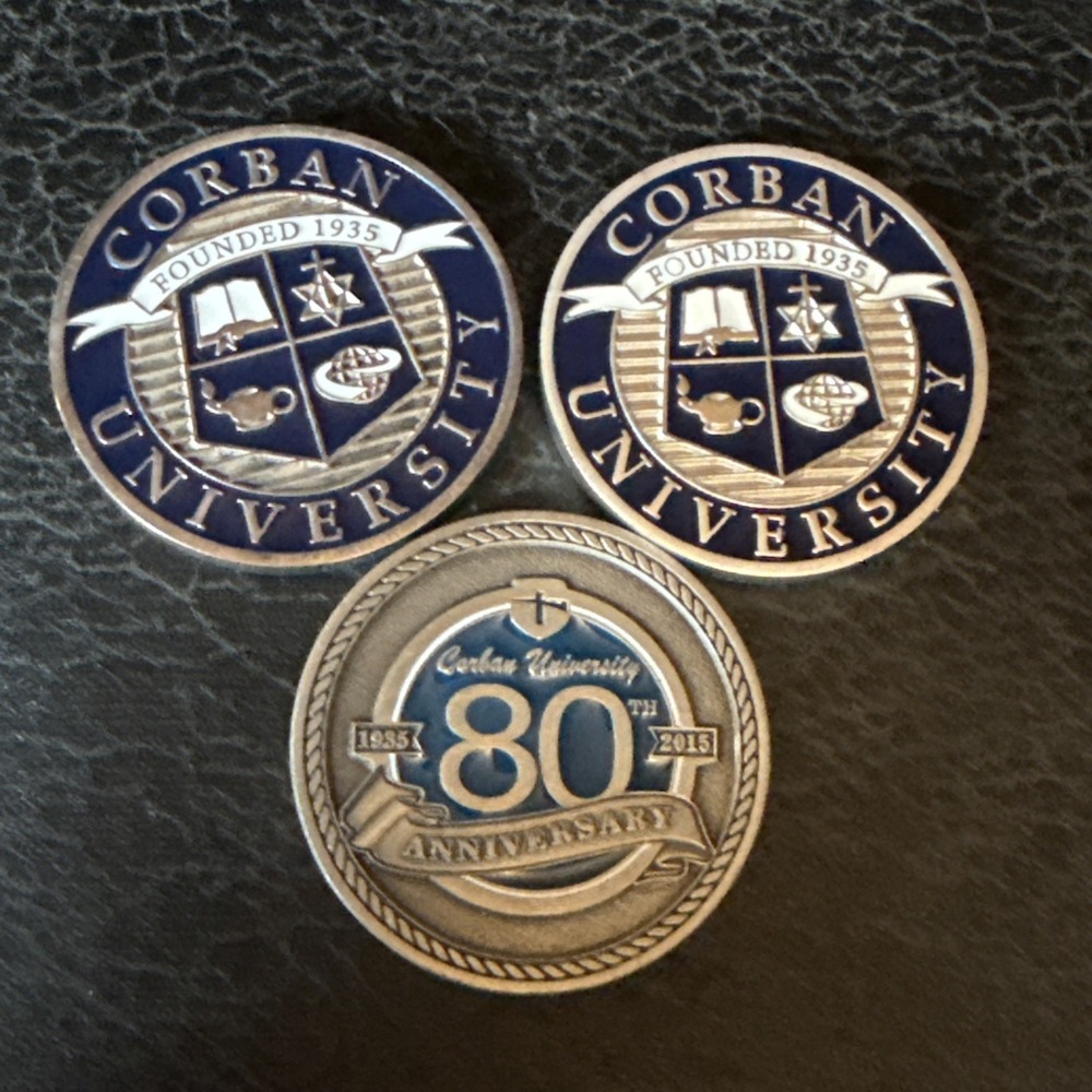 CORBAN UNIVERSITY Enamel Tokens Lot Of 3 Coins Christian Medals Salem Oregon